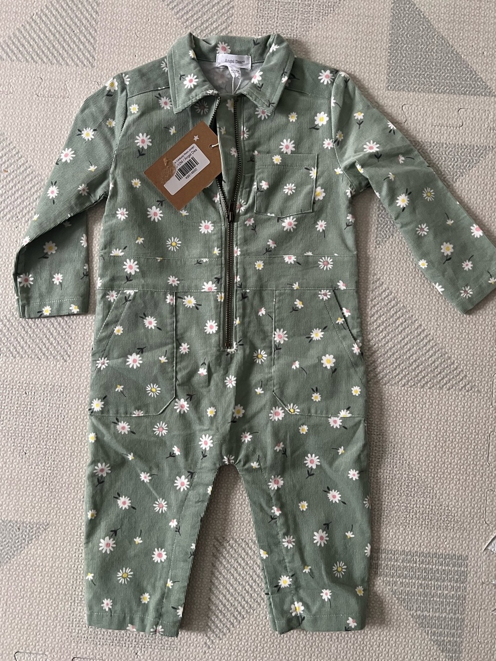 Angel Dear Green Floral One-Piece Baby Romper with Daisy Print
